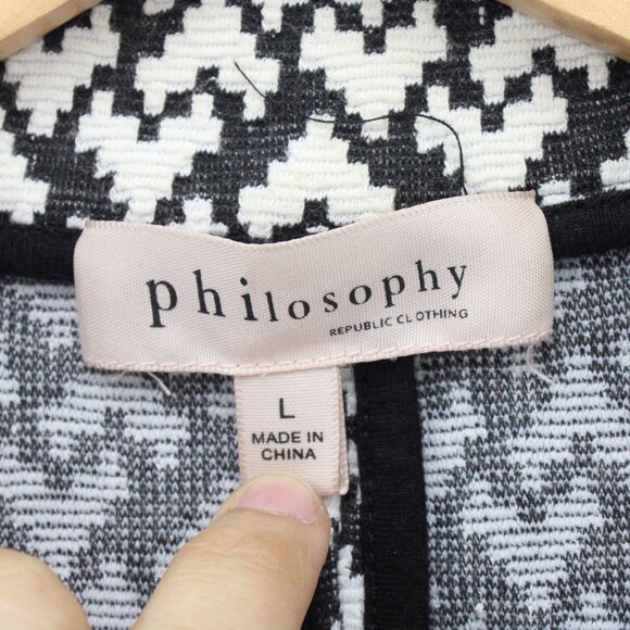 Philosophy Cardigan Womens White & Black Open Front Hearts Jacquard SIze Large L - Picture 4 of 7